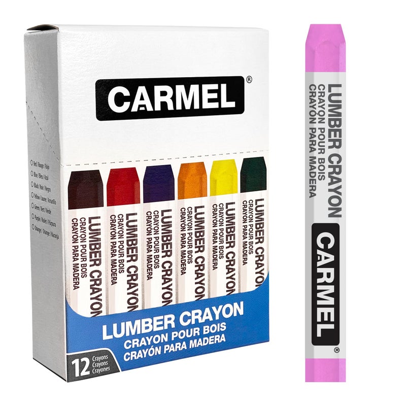 Carmel Lumber Crayon Pro, Box of 12 (Pink), Lumber Marking Crayon, Lumber Marker, Keel Crayon, high-Density Clay Based Paint Crayon, Ideal for Marking on Wood, Lumber, Timber - Image 1